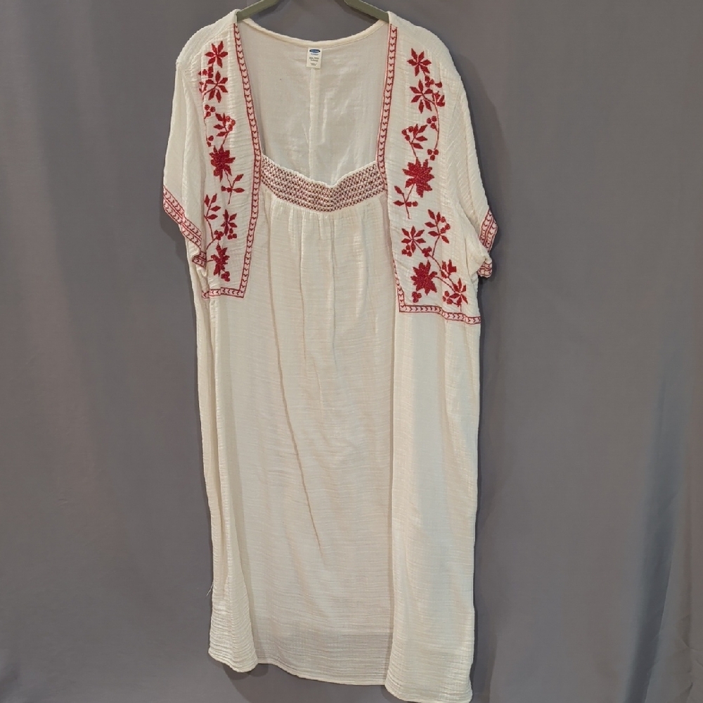 Embroidered Cream and Red Women's Dress XXL